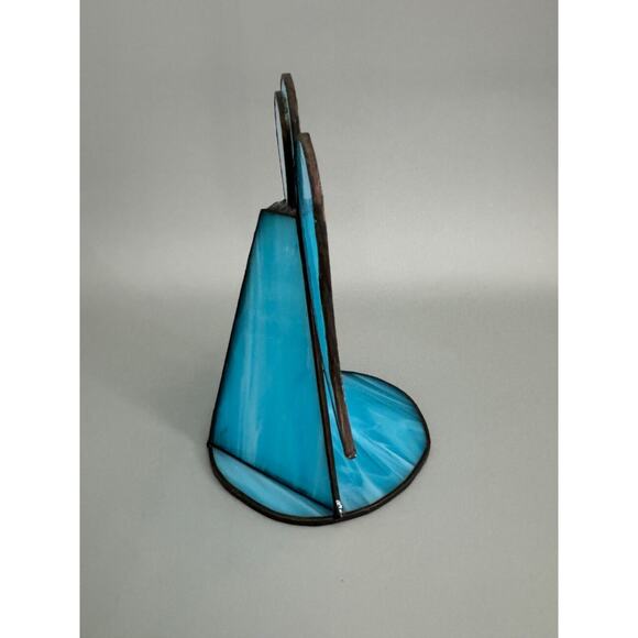 Vintage Stained Glass Angel Iridescent Blue Standing Votive Candle Holder - Picture 2 of 5